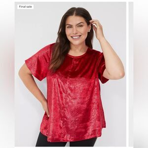 Lane Bryant Womens Lurex Boatneck Swing Top 28 Red Velvet Soft Plus Holiday New